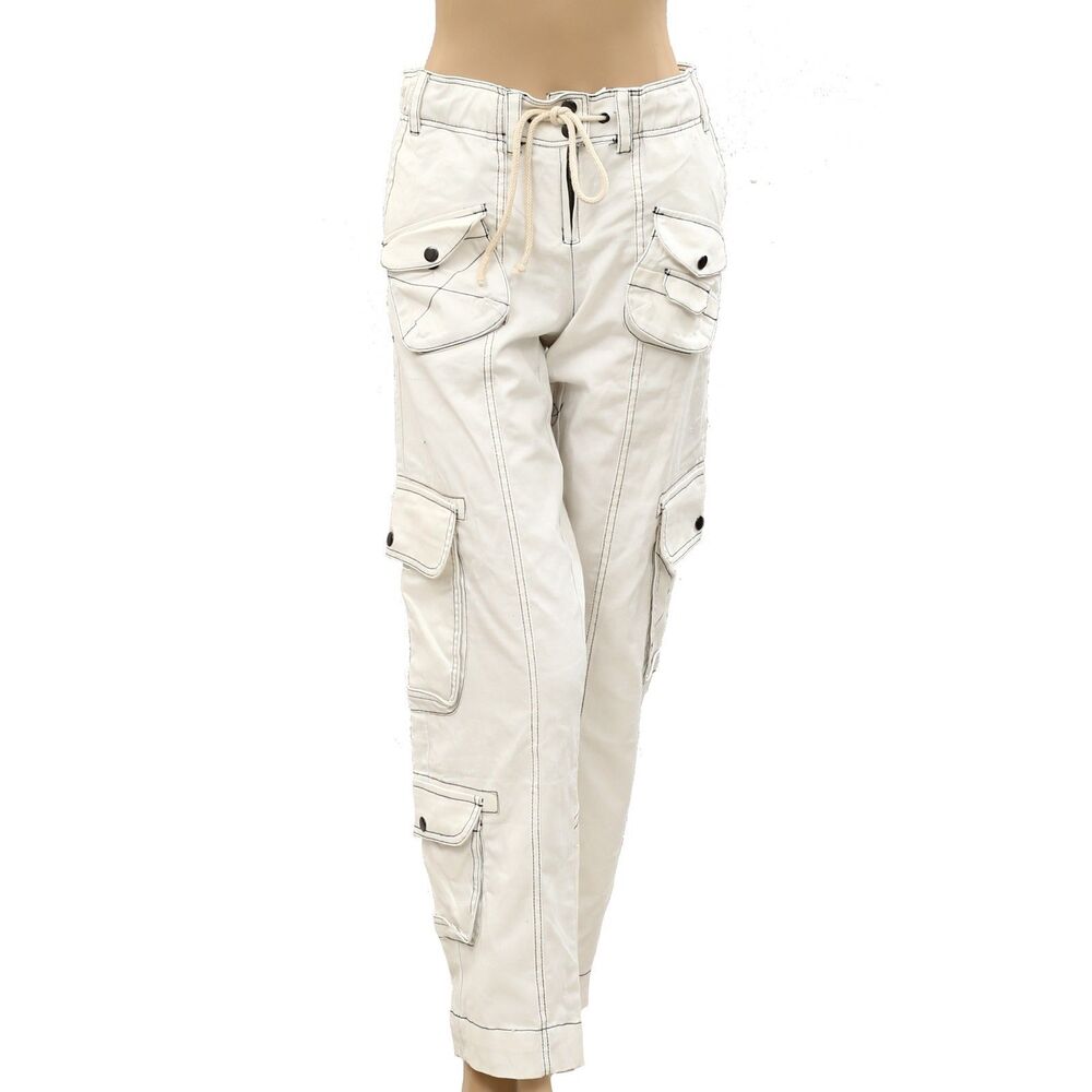 Free People Cargo Trousers Pants Low-Rise Denim Solid Smocked Cotton S 287238